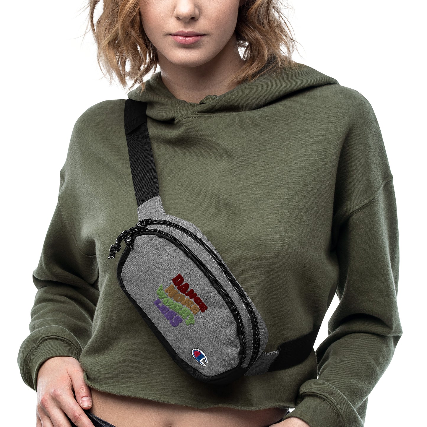 DANCE MORE WORRY LESS Champion Embroidered Belt Bag